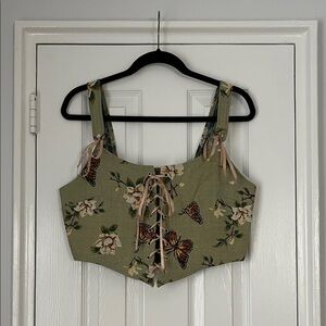 Cider Floral Butterfly Lace-Up Crop Top
